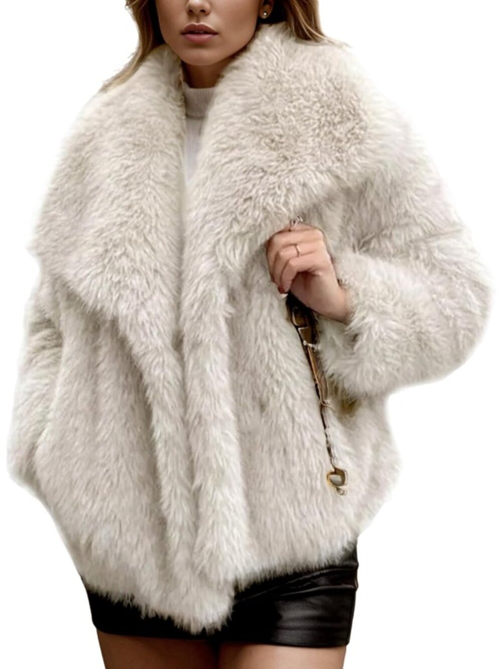 Womens Faux Fur Coat Winter Warm Fluffy Fur Jacket